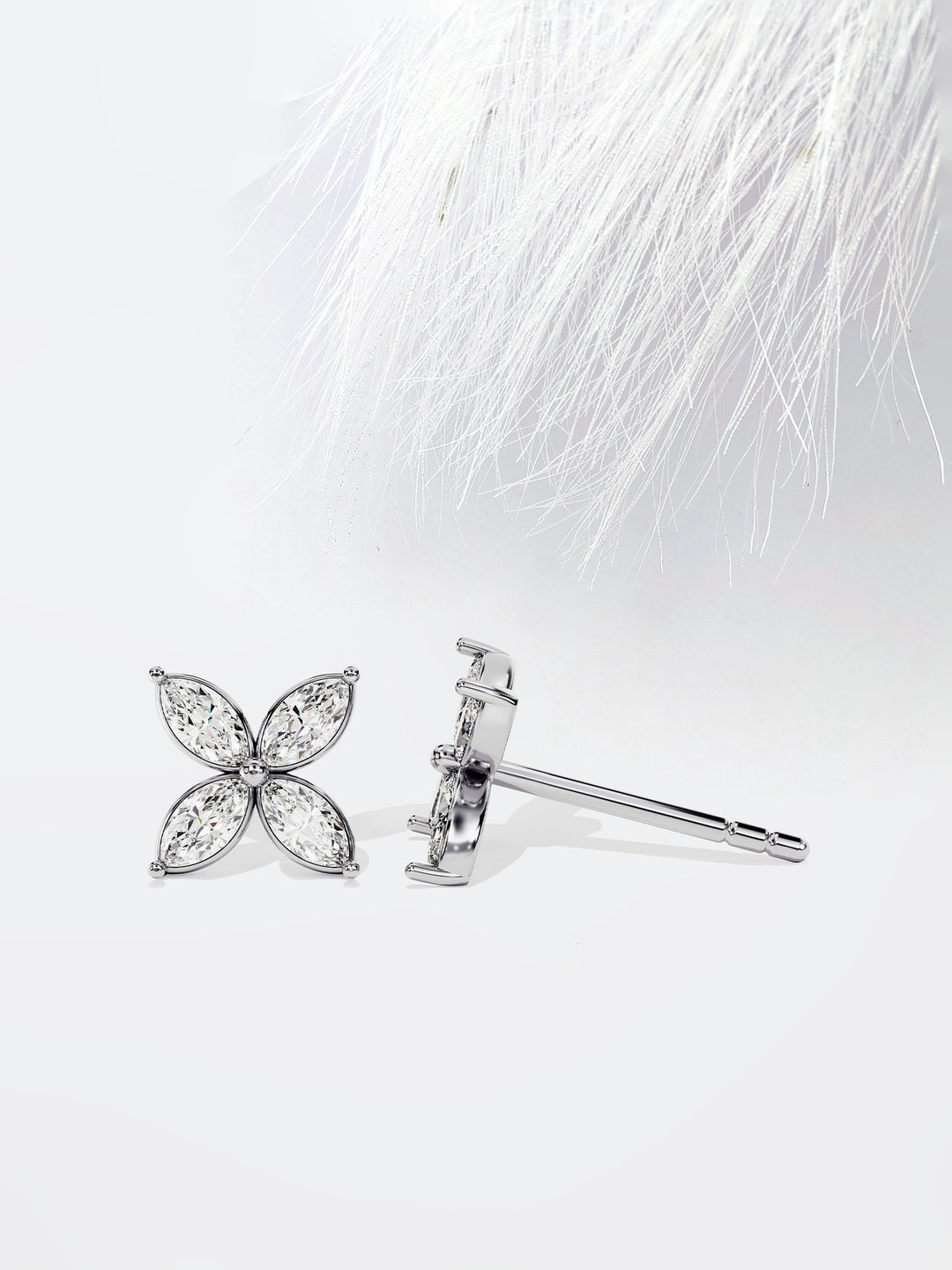 Marquise Cut Clover Moissanite Stud Diamond Earrings For Women