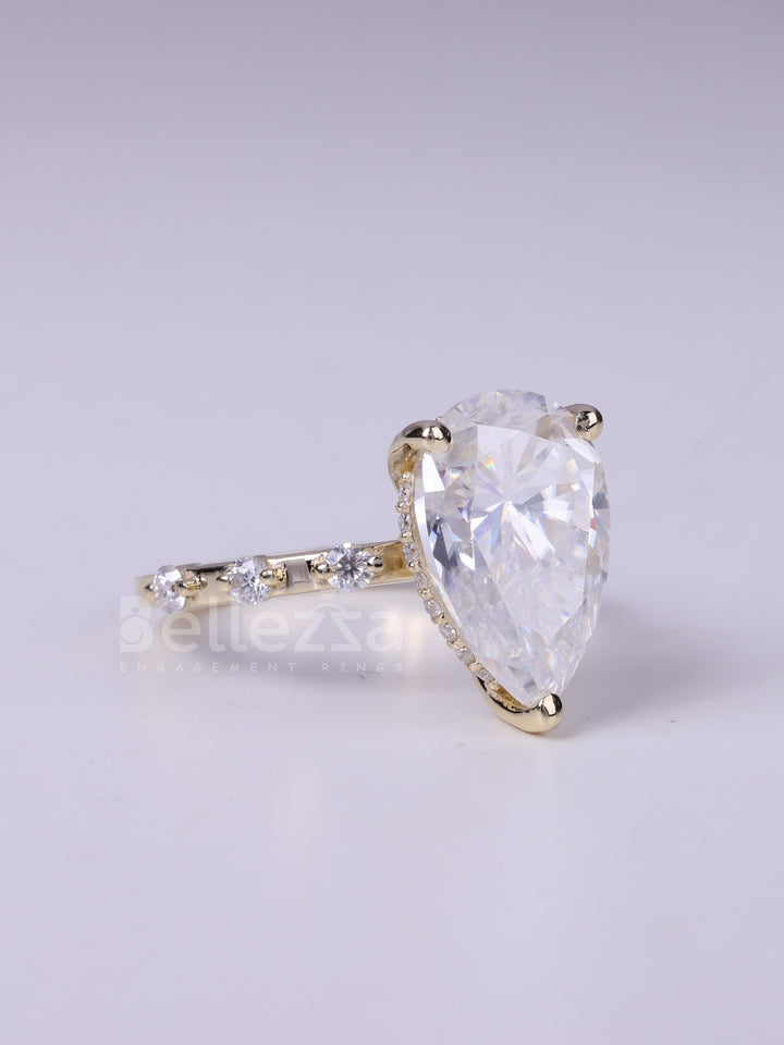 2.50CT Pear cut Pave Setting Moissanite Diamond Engagement Ring