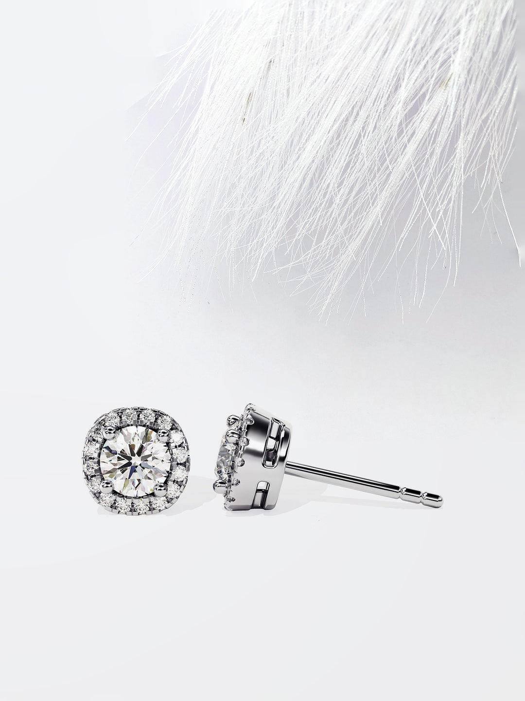 Round Cut Halo Moissanite Stud Diamond Earrings For Women