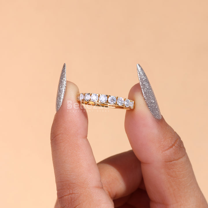 Round Cut Half Eternity Wedding Band For Her - Ready To Ship