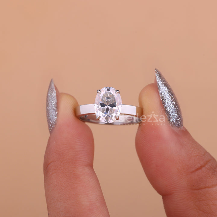 2.0CT Oval Cut Wide Band Moissanite Engagement Ring - Ready To Ship