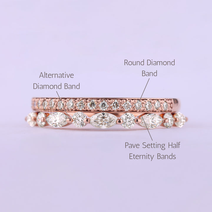 Round & Marquise Cut Half Eternity Two Moissanite Wedding Bands