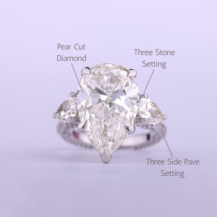 3.50CT Pear Cut Diamond Three Stone Cluster Engagement Ring
