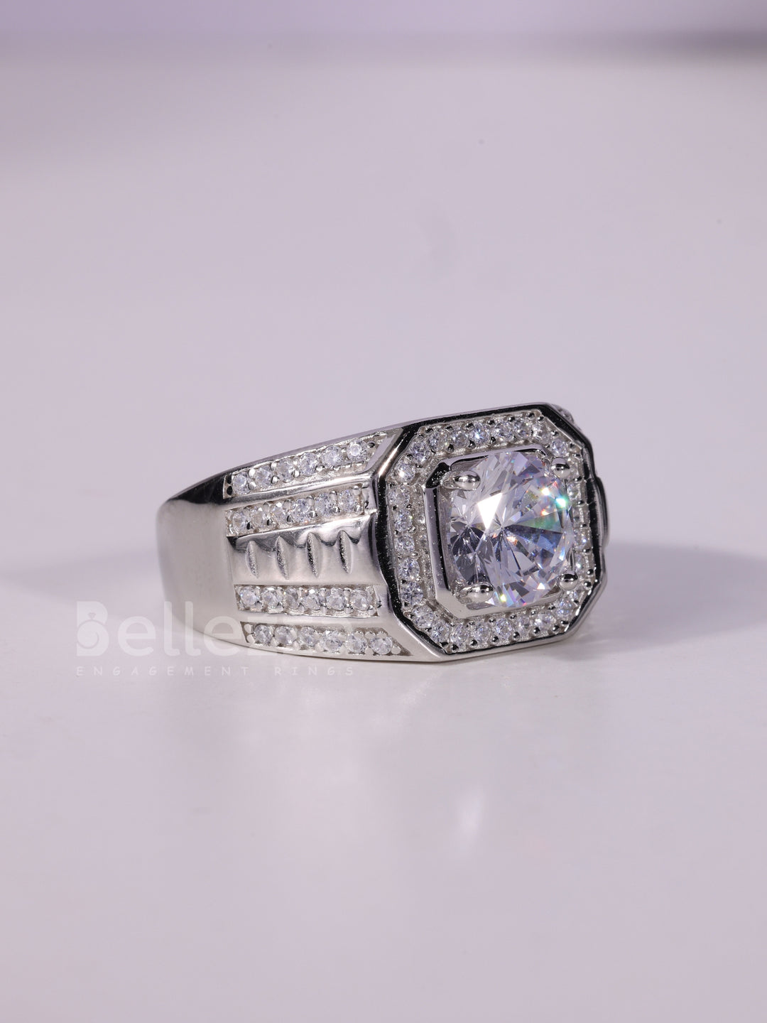 1.0CT Round Cut Halo Diamond Moissanite Men's Wedding Ring