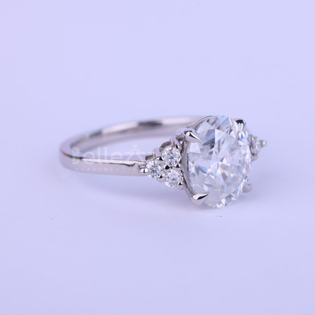 1.0CT Oval Cut Cluster Diamond Moissanite Engagement Ring