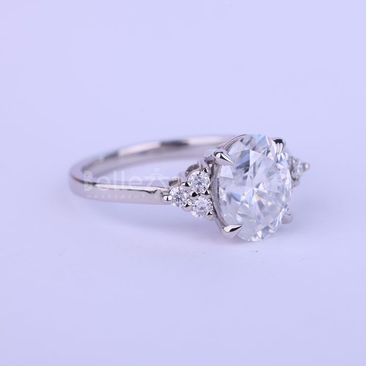 1.0CT Oval Cut Cluster Diamond Moissanite Engagement Ring