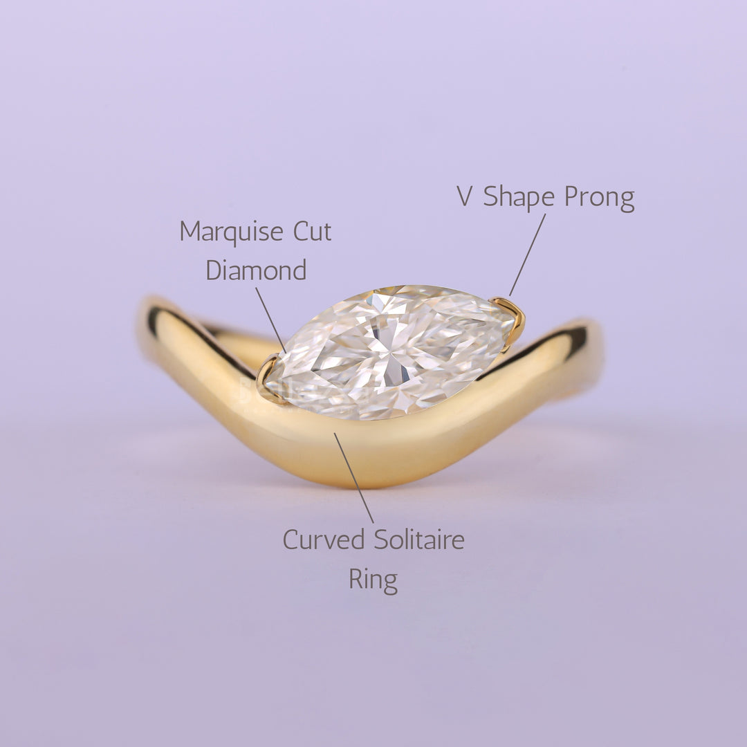 1.0CT East-West Marquise Cut Curved Moissanite Engagement Ring