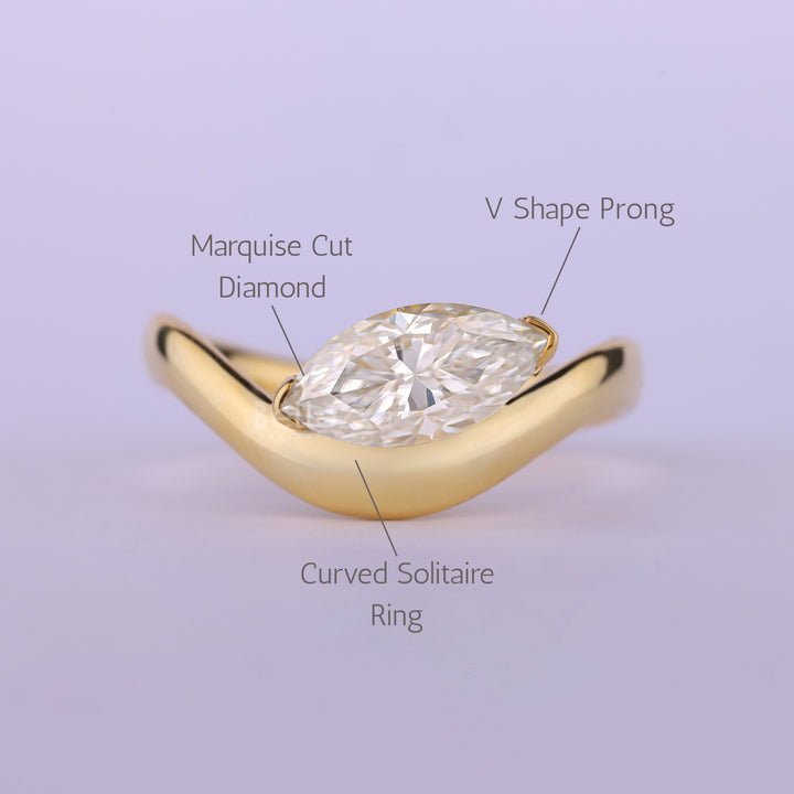 1.0CT East-West Marquise Cut Curved Moissanite Engagement Ring