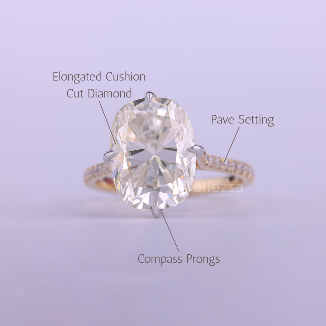 2.0CT Elongated Cushion Cut Hidden Halo Engagement Ring