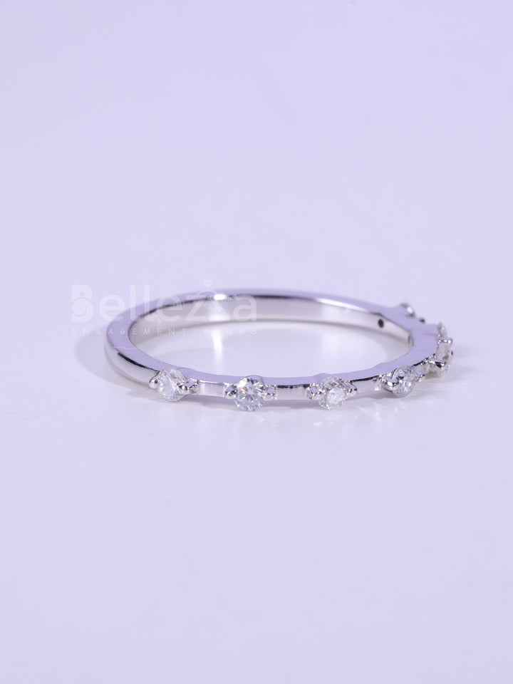 Round Cut Diamond Petite Pave Setting Moissanite Wedding Band