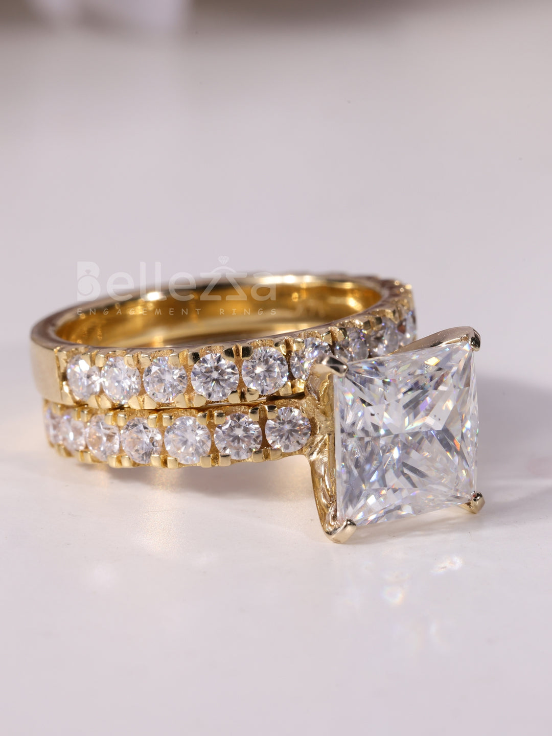 1.0CT Princess Cut Diamond Pave Set Moissanite Bridal Ring Set