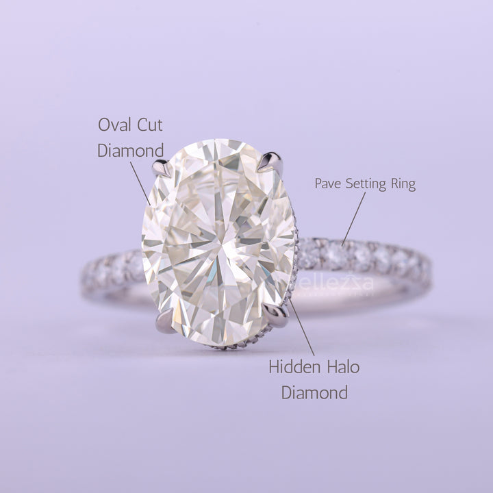 2.0CT Oval Cut Hidden Halo Moissanite Engagement Ring
