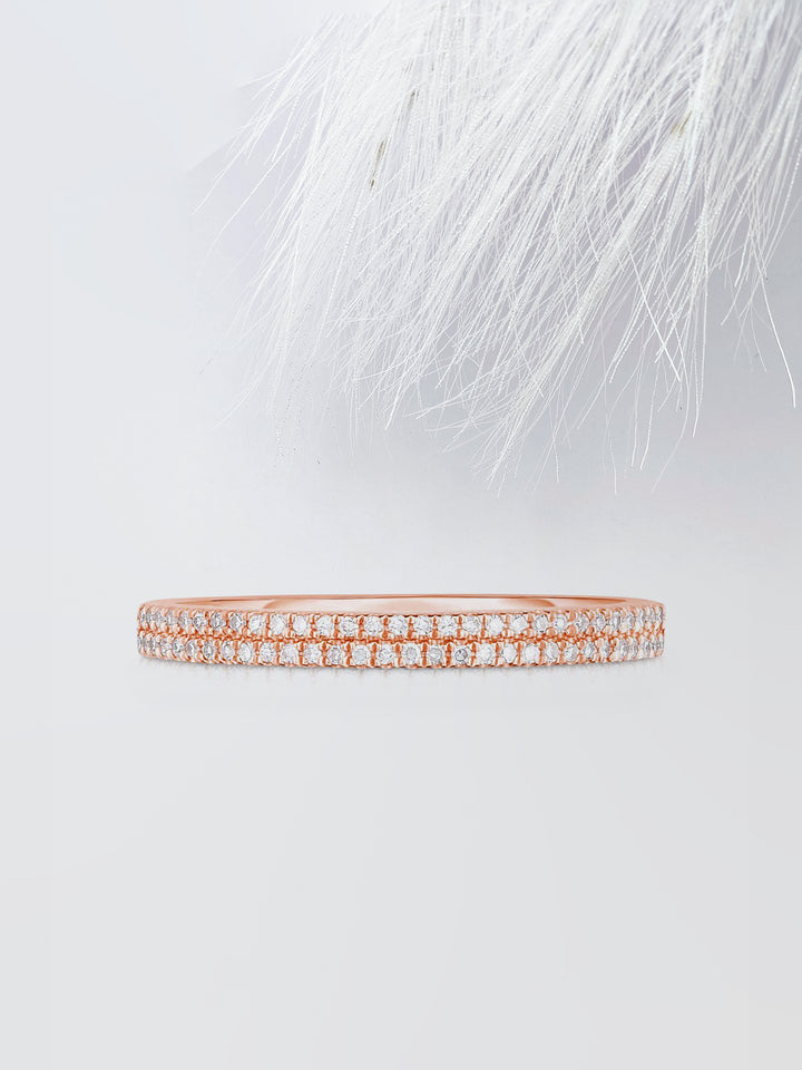 Round Cut Double Row Pave Stackable Diamond Wedding Band