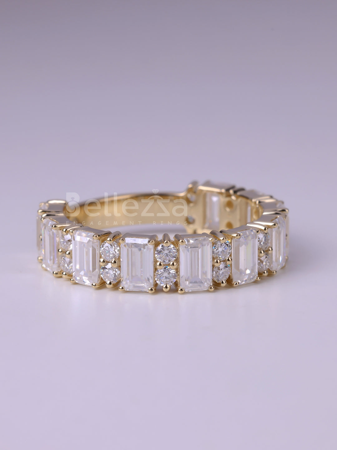 1.50TCW Emerald & Round Diamond Wedding Band