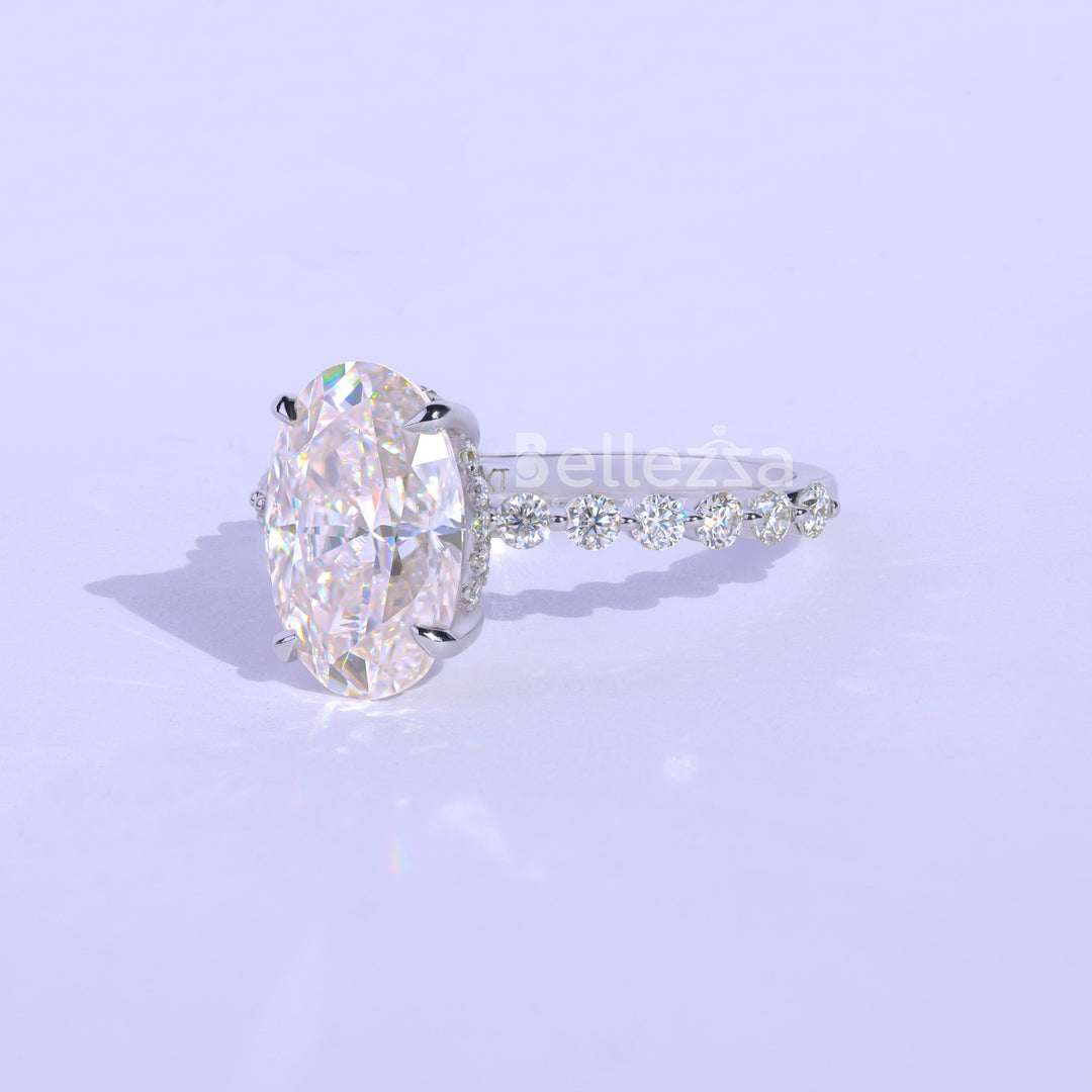 2.50 CT Oval Cut Hidden Halo Moissanite Engagement Ring - Ready To Ship