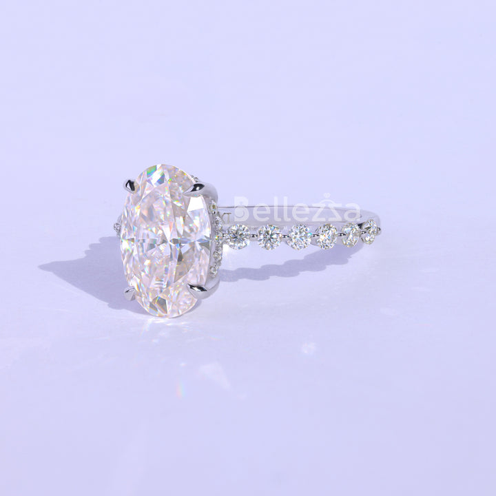 2.50 CT Oval Cut Hidden Halo Moissanite Engagement Ring - Ready To Ship