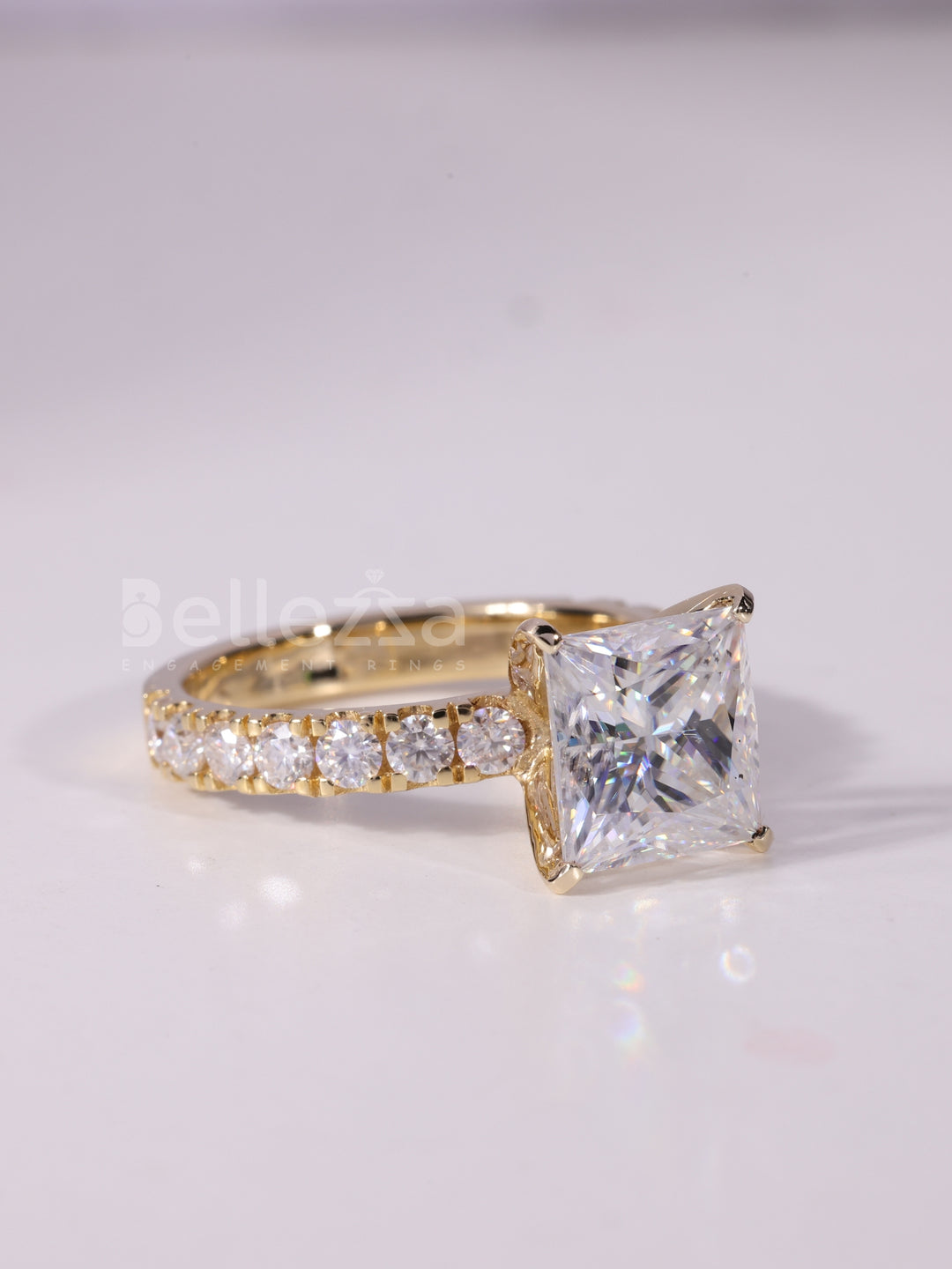 1.0CT-2.0CT Princess Cut Diamond Pave Setting Engagement Ring