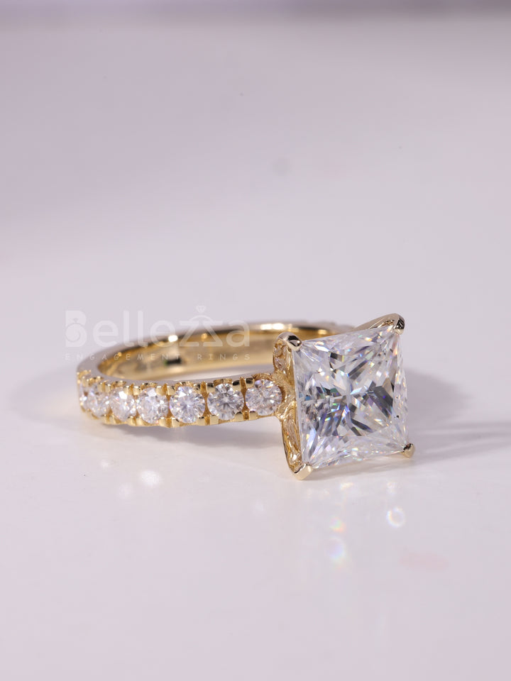 1.0CT-2.0CT Princess Cut Diamond Pave Setting Engagement Ring