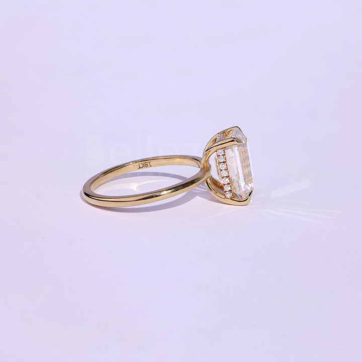 2.25CT Emerald Cut Hidden Halo Moissanite Engagement Ring - Ready to Ship