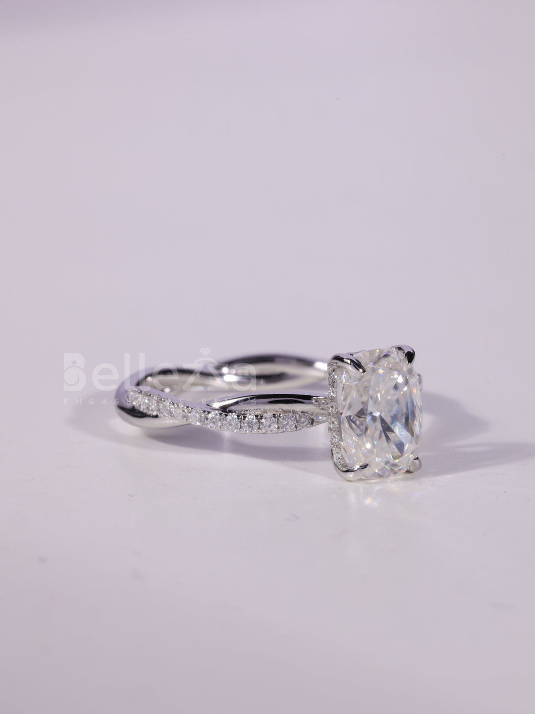 1.50CT-2.50CT Elongated Cushion Cut Twisted Pave Set Engagement Ring