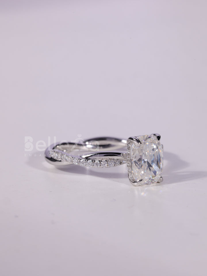 1.50CT-2.50CT Elongated Cushion Cut Twisted Pave Set Engagement Ring