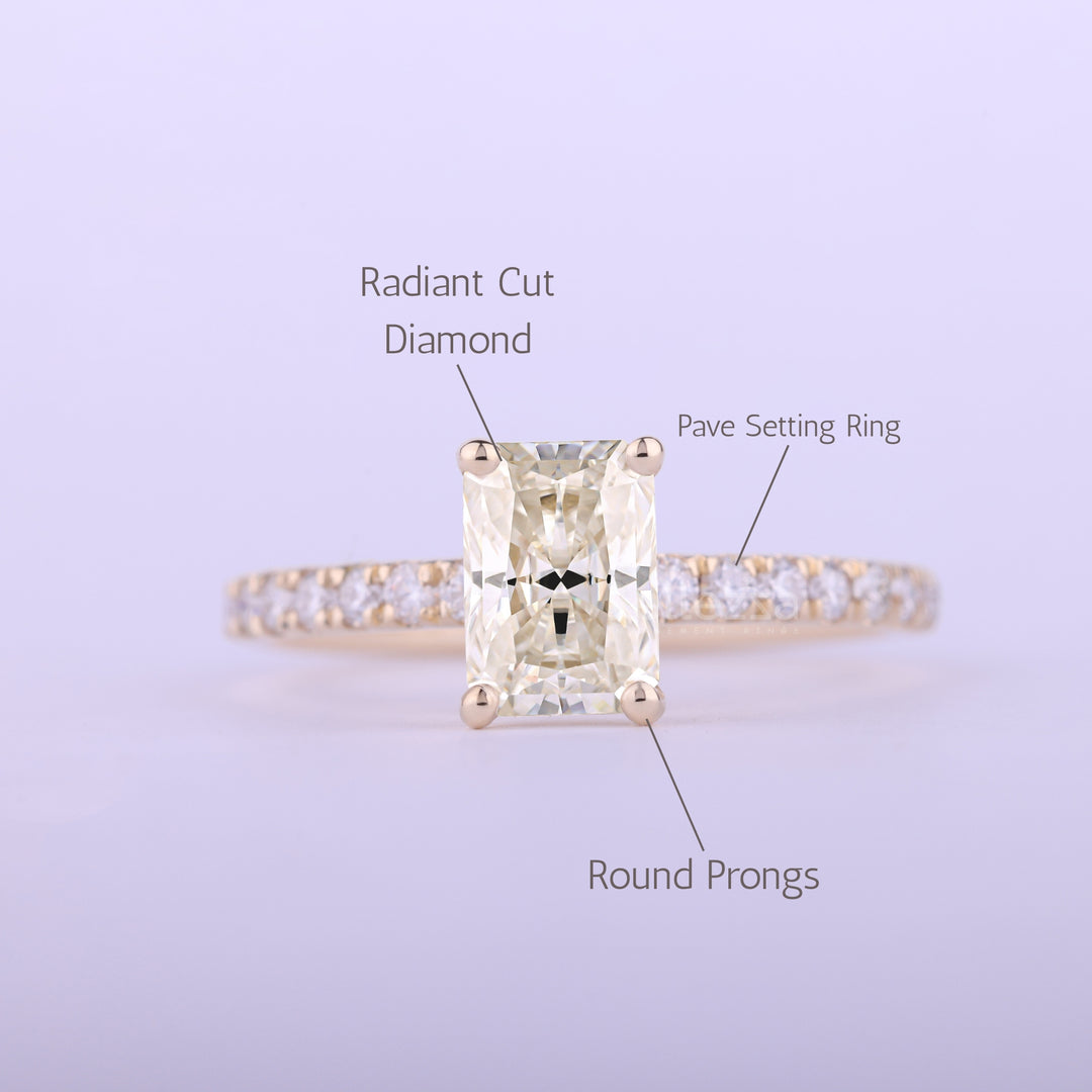 1.0CT Radiant Cut Pave Setting moissanite Engagement Ring