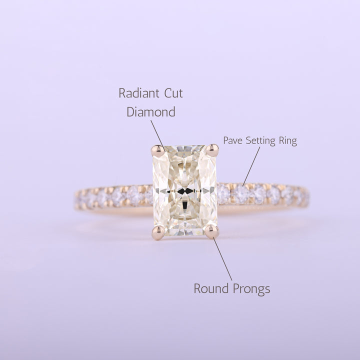 1.0CT Radiant Cut Pave Setting moissanite Engagement Ring