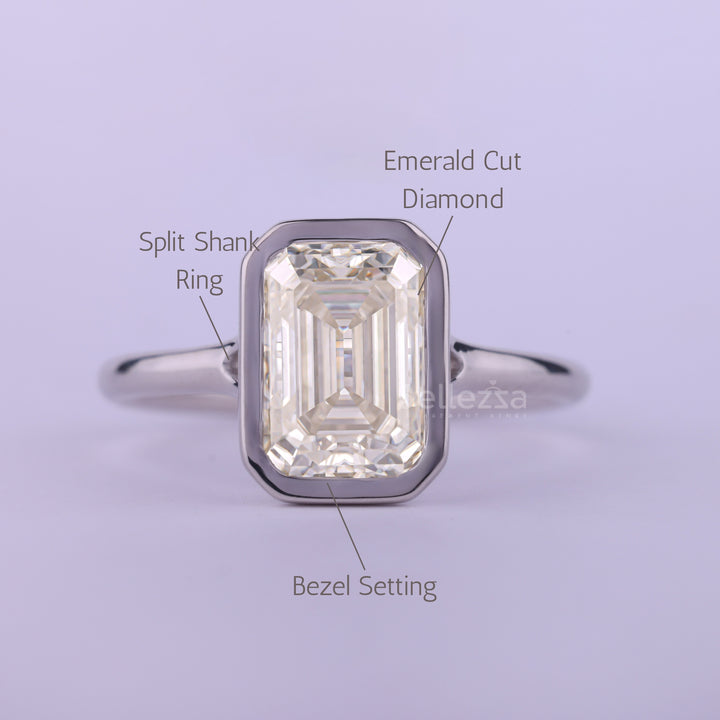1.50CT Emerald Cut Bezel Setting Moissanite Engagement Ring