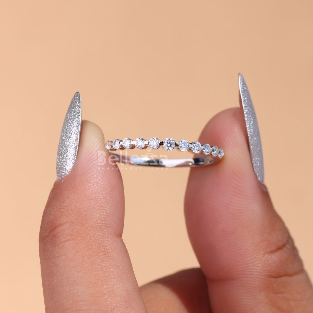 Round Diamond Bubble Pave Moissanite Wedding Band - Ready To Ship