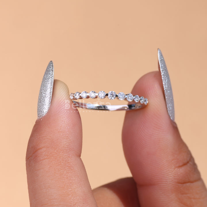 Round Diamond Bubble Pave Moissanite Wedding Band - Ready To Ship