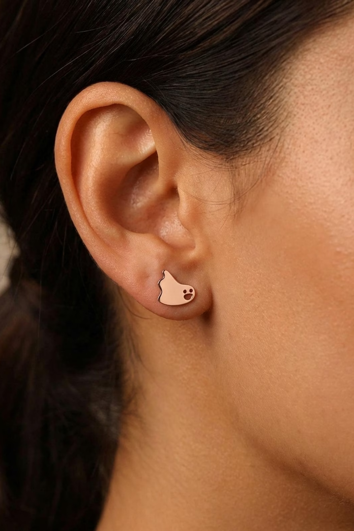 14K Halloween Ghost Gold Stud Earrings for Women