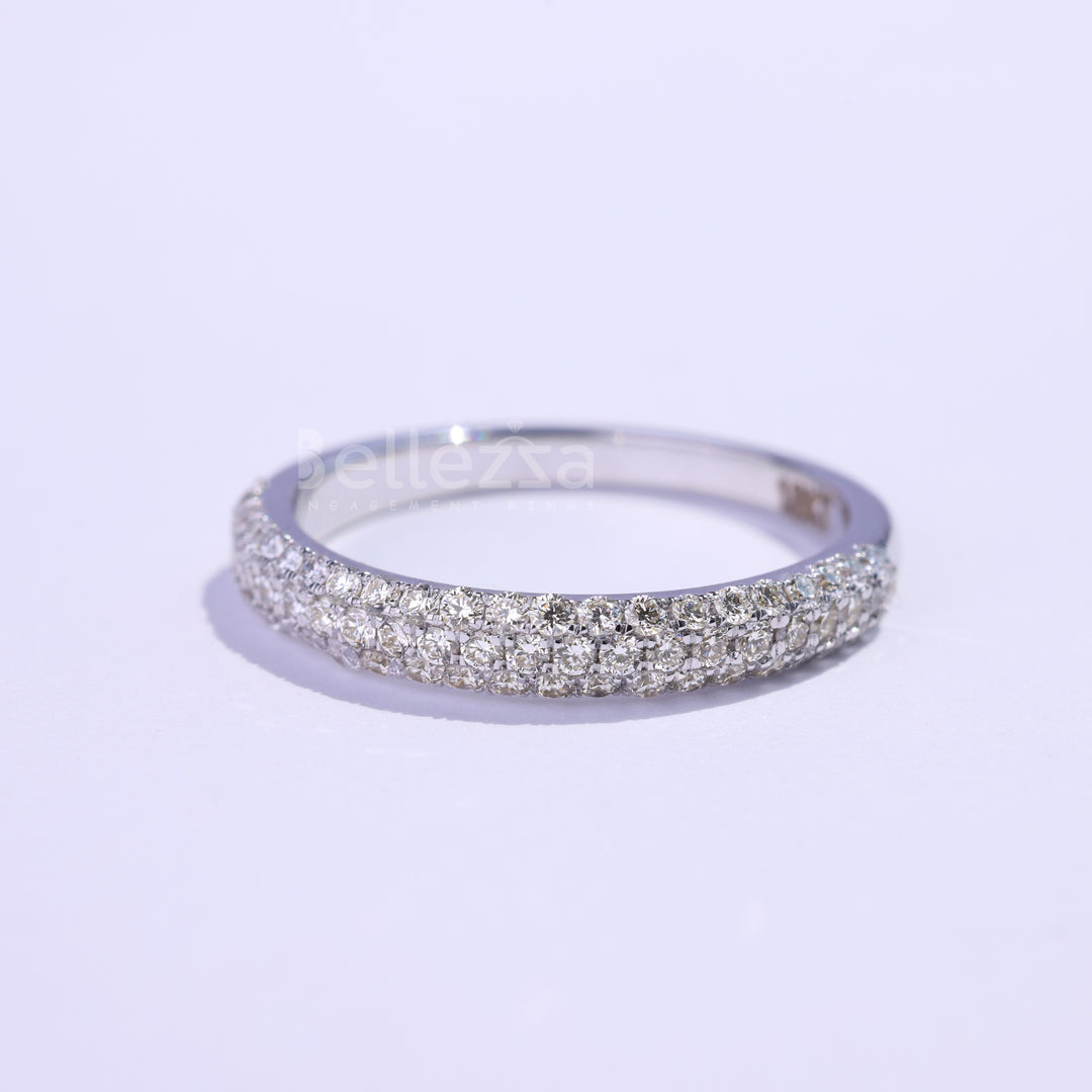 Round Cut Three Side Pave Setting Moissanite Wedding Band