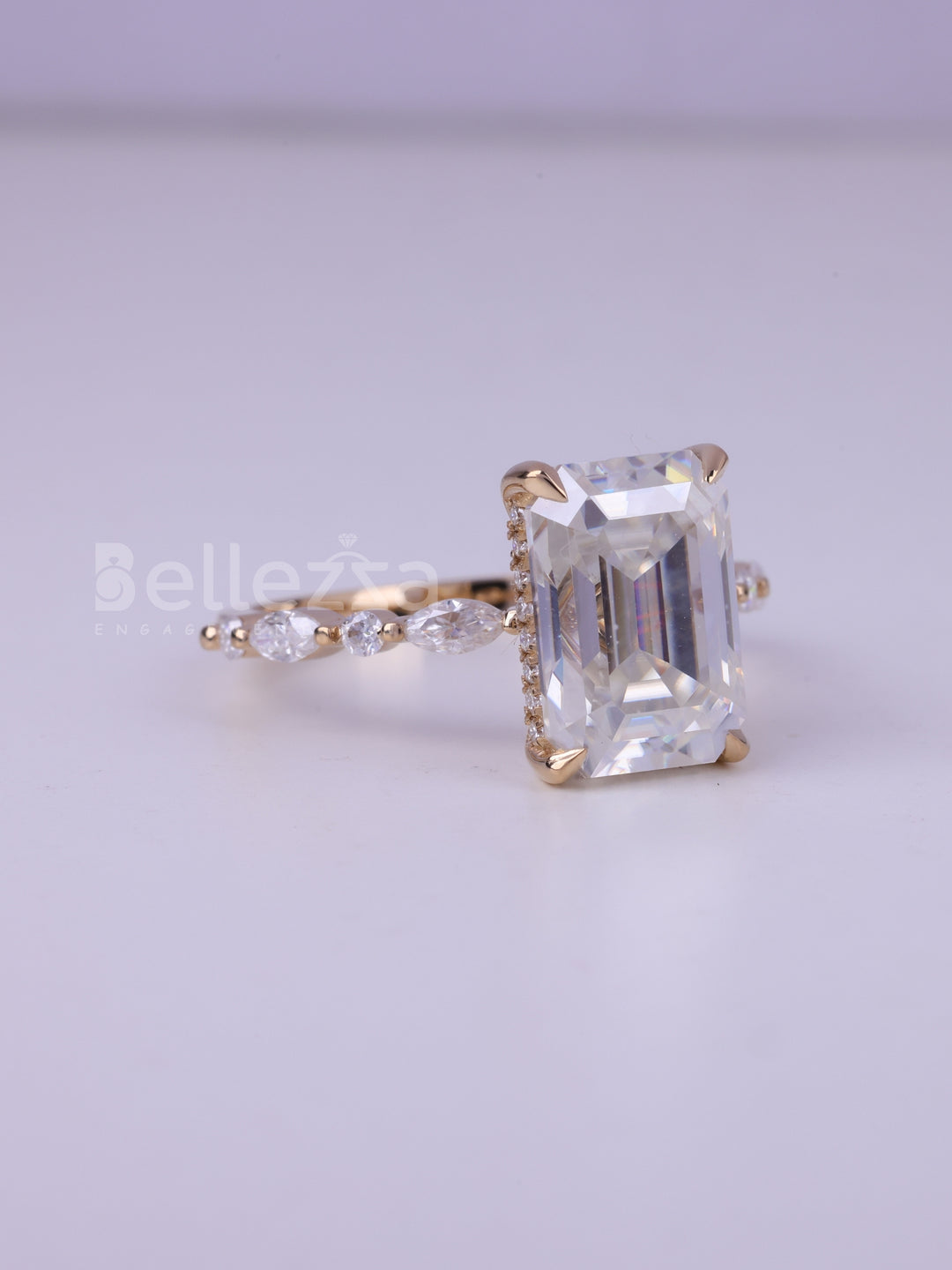 2.0CT Emerald Cut Pave Setting Unique Engagement Ring