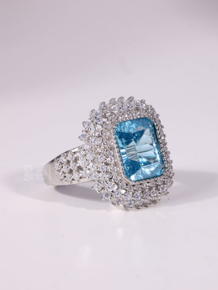 1.50CT-3.50CT Emerald Cut Blue Stone Cluster Engagement Ring