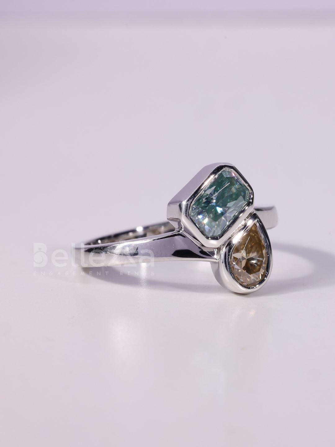 1.0CTW Radiant & Pear Cut Color Diamond Toi Et Moi Engagement Ring