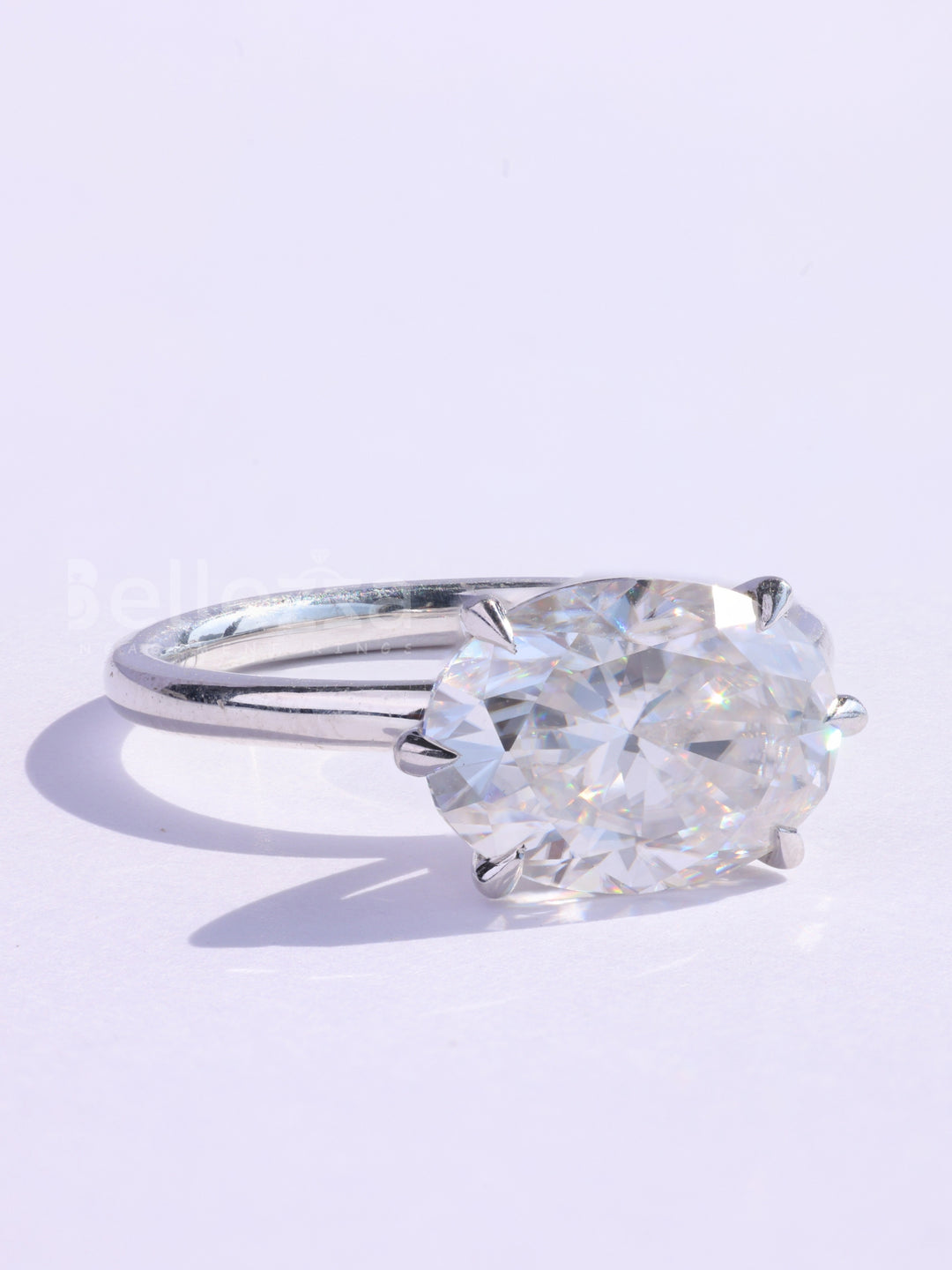 2.0CT East-West Oval Cut Solitaire Moissanite Engagement Ring