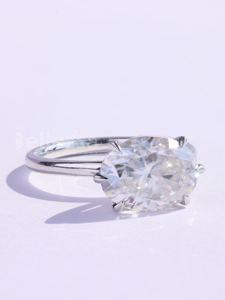 2.0CT East-West Oval Cut Solitaire Moissanite Engagement Ring