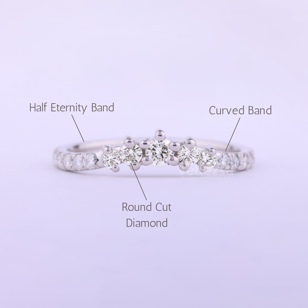 Round Cut Curved Moissanite Wedding Band For Her
