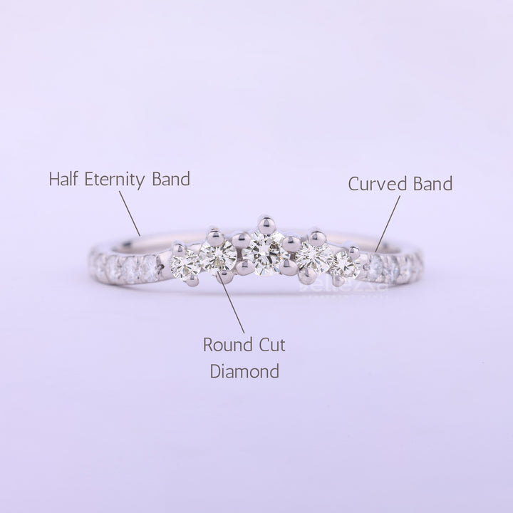 Round Cut Curved Moissanite Wedding Band For Her