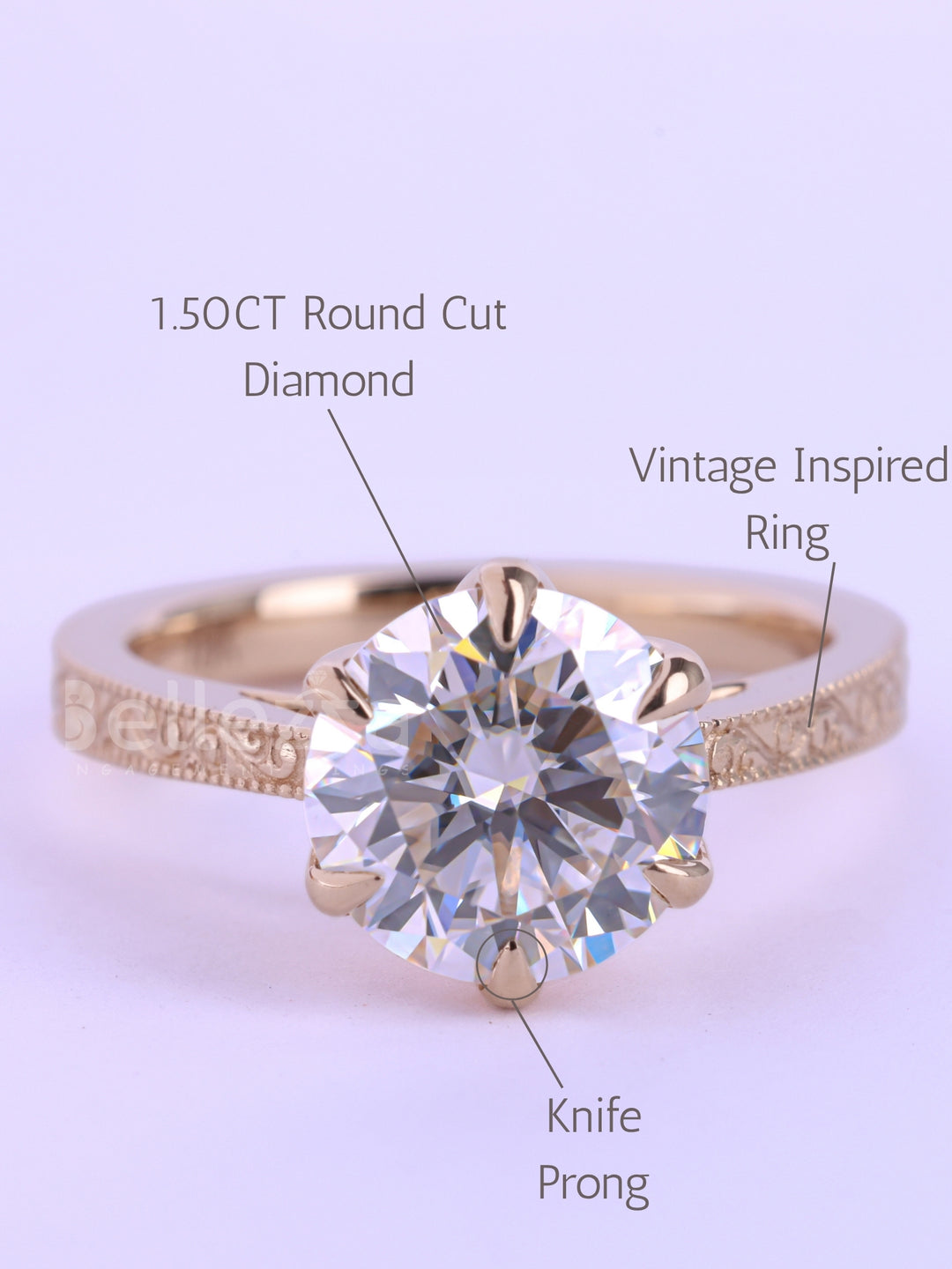 1.0CT-2.0CT Round Cut Diamond Vintage Solitaire Engagement Ring
