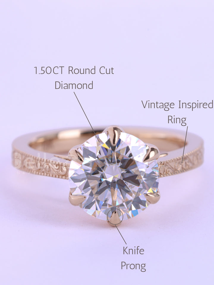 1.0CT-2.0CT Round Cut Diamond Vintage Solitaire Engagement Ring