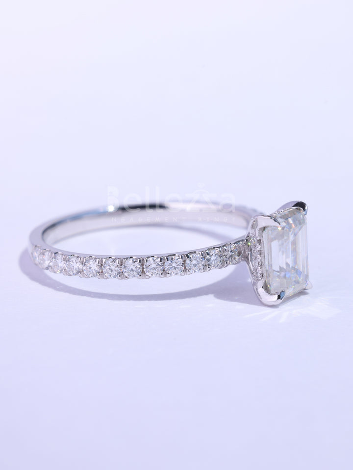 1.0CT Emerald Cut Pave Setting Moissanite Engagement Ring