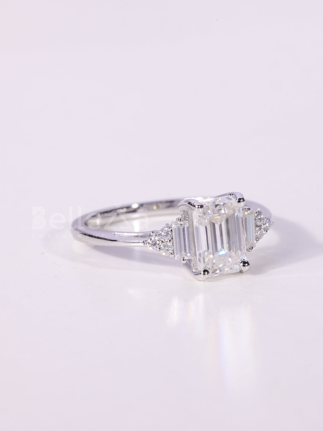 1.0CT-2.0CT Emerald Cut Cluster Diamond Engagement Ring
