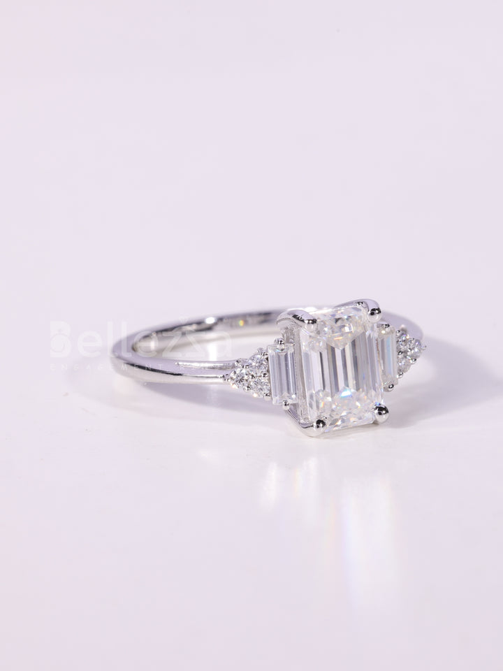 1.0CT-2.0CT Emerald Cut Cluster Diamond Engagement Ring