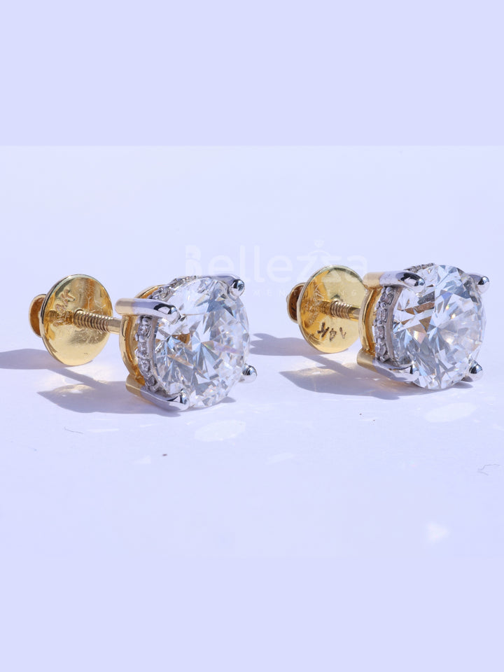 Round Cut Diamond Hidden Halo Moissanite Stud Earrings