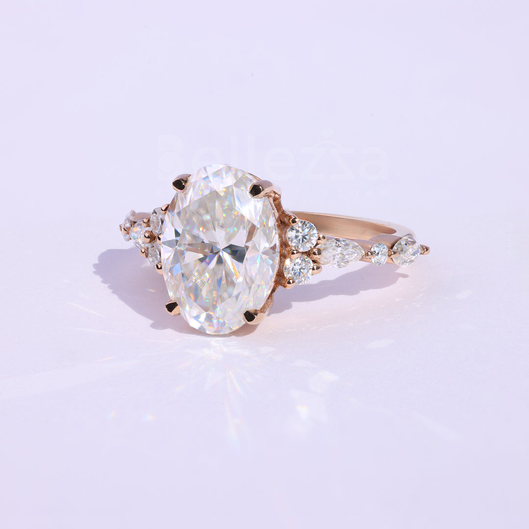3.50CT Oval Cut Moissanite Cluster Engagement Ring - Ready to ship