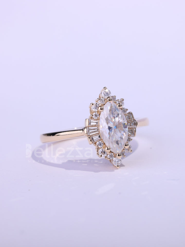 1.0CT-2.0CT Marquise Cut Cluster Moissanite Engagement Ring