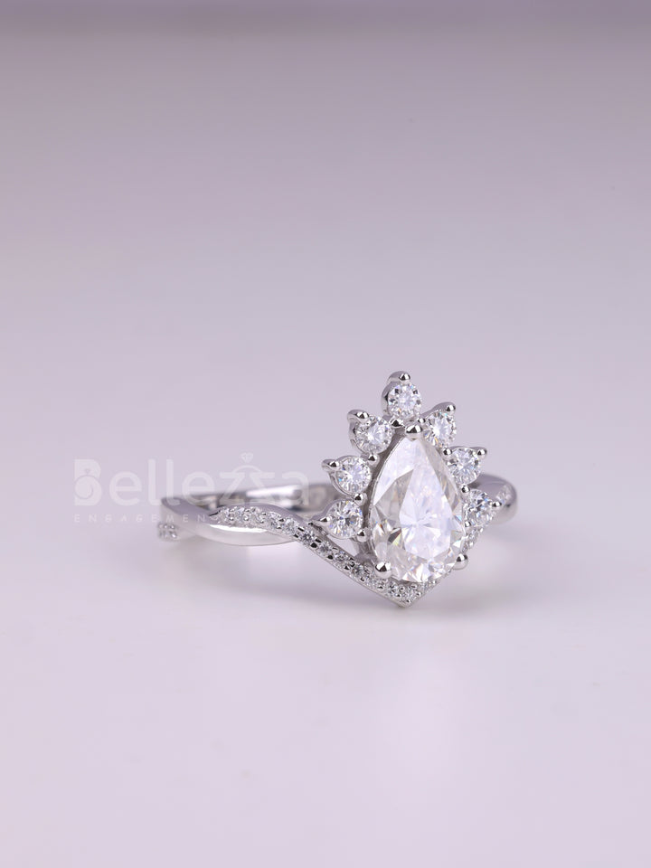 1.50CT Pear Cut Curved Moissanite Cluster Engagement Ring