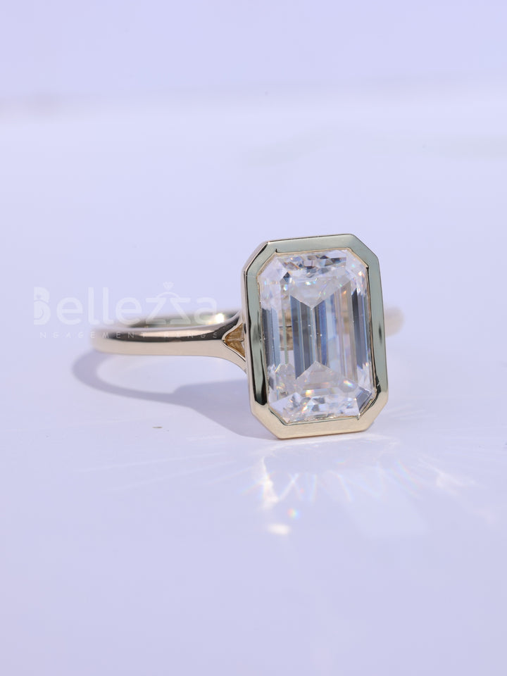 1.50CT Emerald Cut Bezel Setting Moissanite Engagement Ring