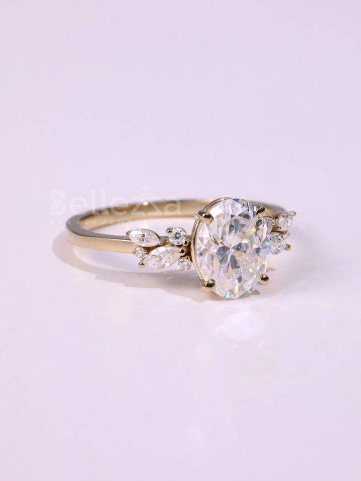 1.50CT Oval Cut Diamond Cluster Moissanite Engagement Ring
